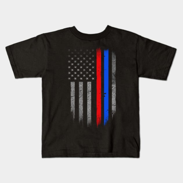 Thin Red Blue Line American Flag - Firefighter - Police Officer Kids T-Shirt by bluelinemotivation